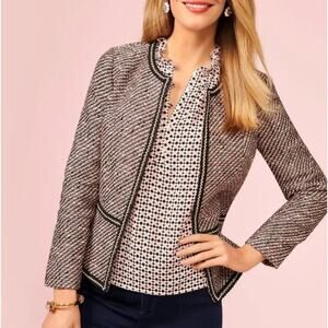 Talbots Grosgrain Trim Black Multicolored Peach Tweed Academia Cropped Jacket 4